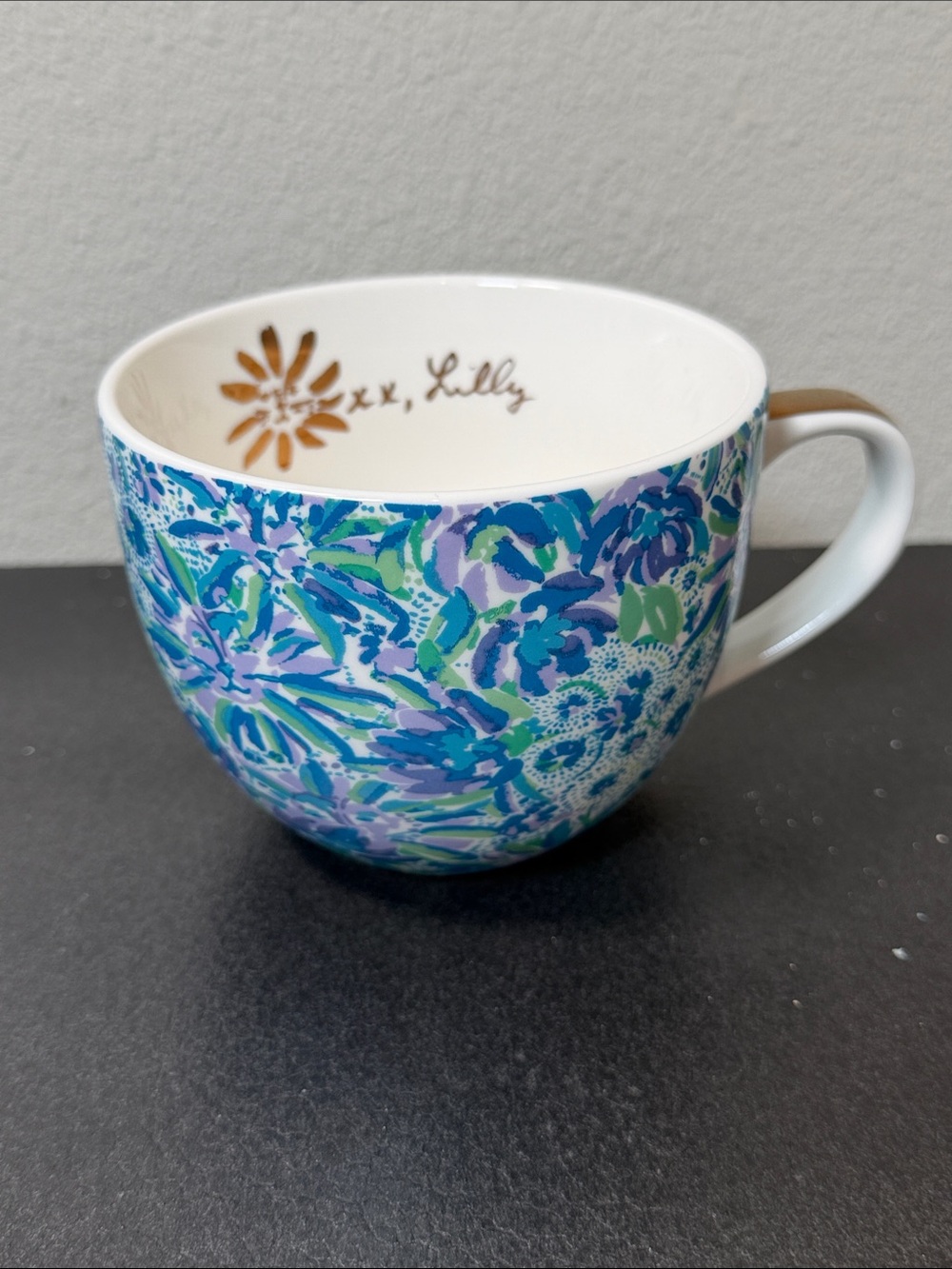 Lilly Pulitzer Floral Coffee Cup Mug White, Blue, Purple, Gold